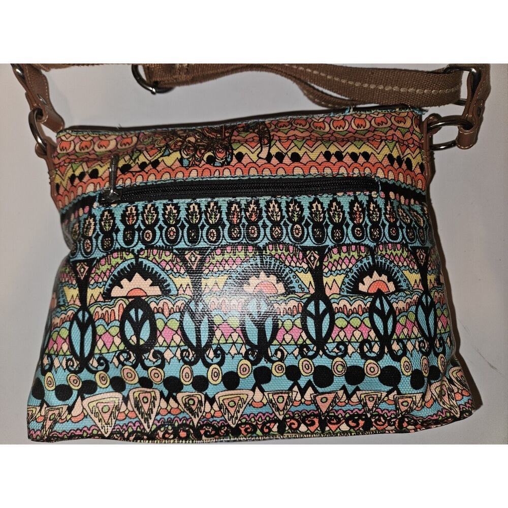 SAKROOTS Printed Triple Zip Crossbody Blue Multi 12x9.5x2 - Picture 9 of 10